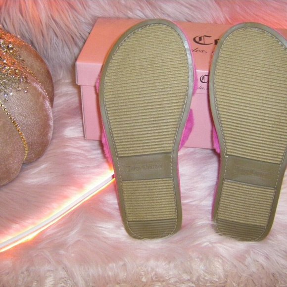 Juicy Couture Slide Slippers Faux Fur Crystals Gravity Pink Women's Sizes - Picture 7 of 15